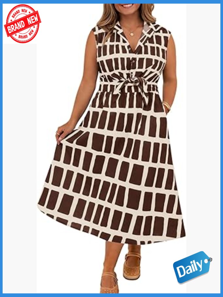 Plus Size Boho Printed V-Neck Sleeveless Flowy Midi Dress With Pockets